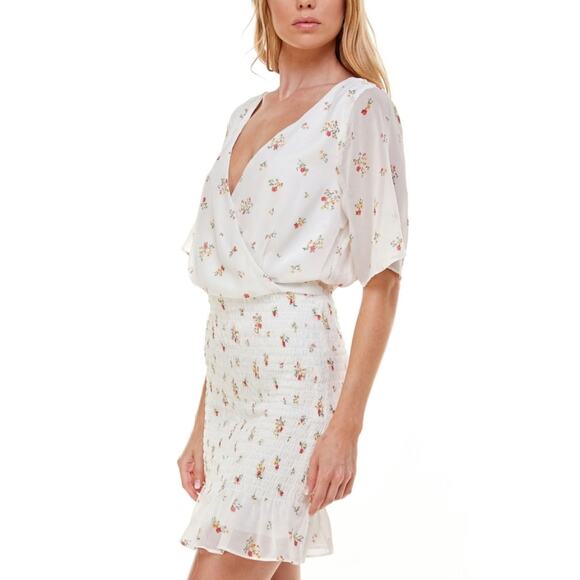 Trixxi Dress Junior Size XXL White Floral Smocked Short Casual Open Back - Picture 3 of 11